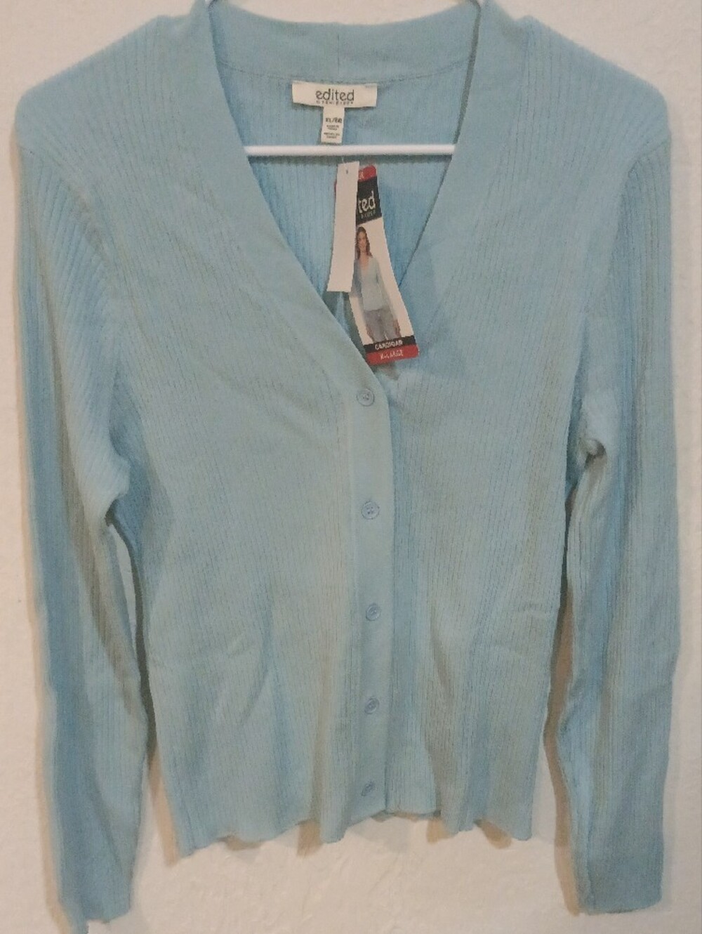 Edited Light Blue Ribbed V-Neck Button Cardigan - Picture 7 of 13